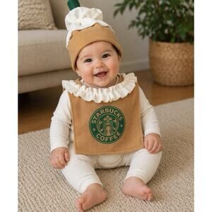 Starbucks BABY Girls Frappuccino Coffee Costume TREND 6-9 Months 2 Pieces EUC